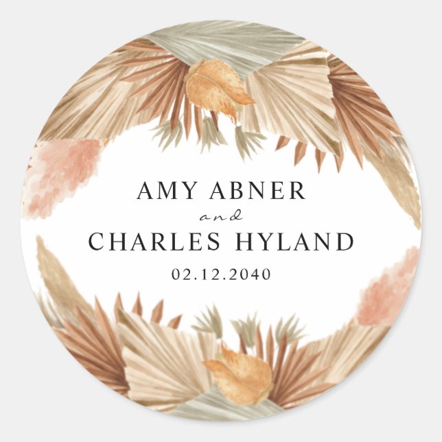 Gold Pink Boho Pampas Grass Wedding Sticker (Vorderseite)