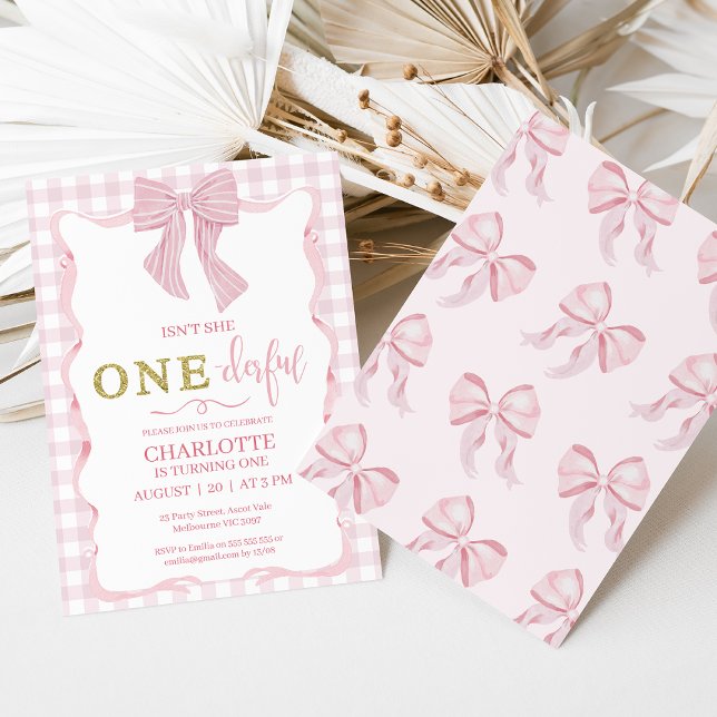 Gold Pink Bow ist nicht Sie einundhalb 1. Geburtst Einladung (Pink Bow Isn't She Onederful 1st Birthday Invitation Baby Girl,
Onederful First Birthday Invitation)