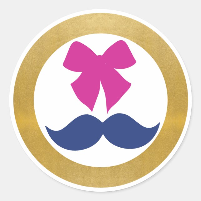 Gold Pink Bow Mustache Sticker Twin Girl Boy Baby (Vorderseite)