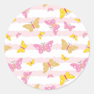 Gold & Pink Butterfly Runder Aufkleber