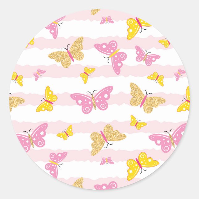 Gold & Pink Butterfly Runder Aufkleber (Vorderseite)