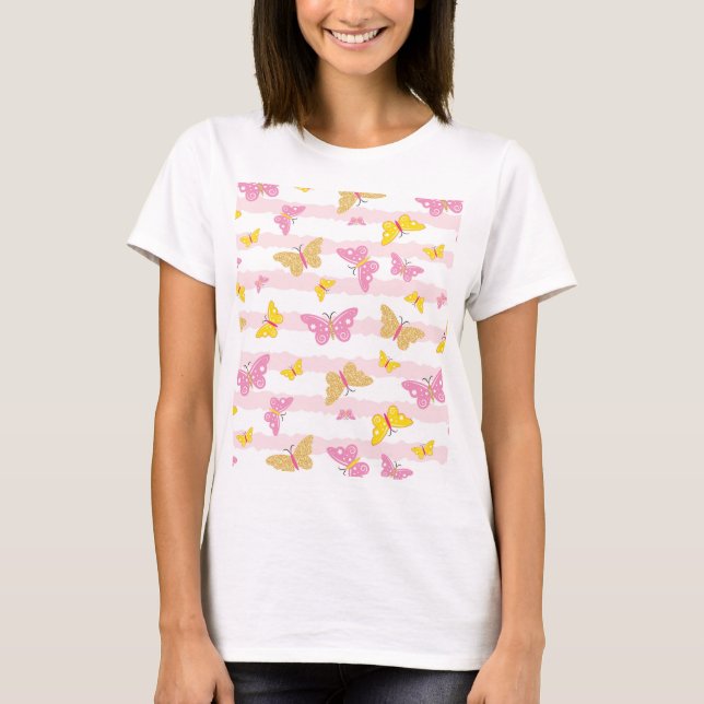 Gold & Pink Butterfly T-Shirt (Vorderseite)