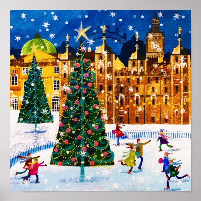 Gold Pink Christmas Winter Ice Skaten Poster (Vorne)