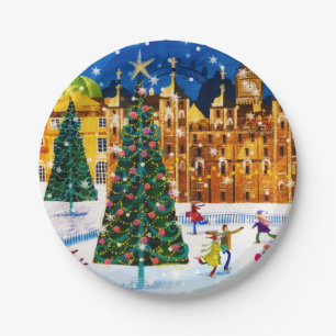 Gold Pink Christmas Winter Ice Skating  Pappteller