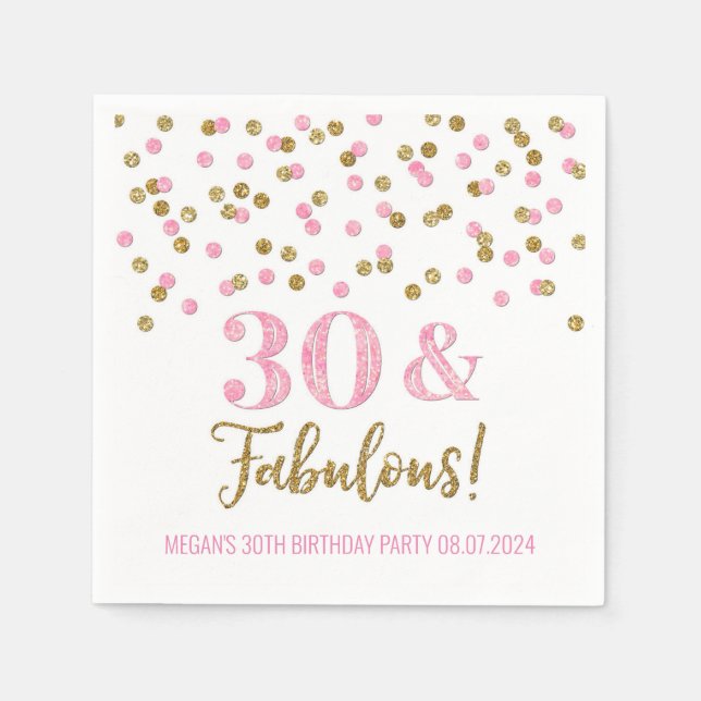 Gold Pink Confetti 30 & Fabulous Serviette (Vorderseite)