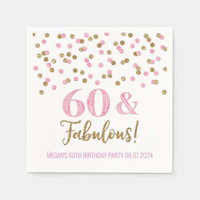 Gold Pink Confetti 60 & Fabulous Serviette (Vorderseite)