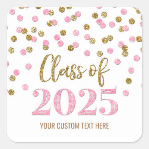 Gold Pink Confetti Abschluss 2025 Square Sticker