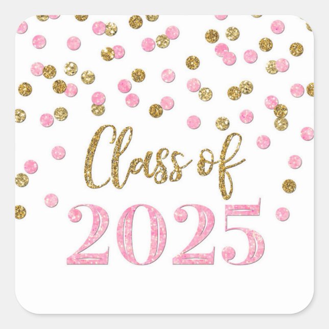Gold Pink Confetti Abschluss 2025 Square Sticker (Vorderseite)