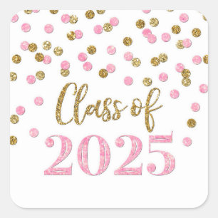 Gold Pink Confetti Abschluss 2025 Square Sticker