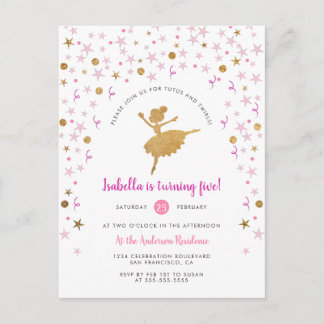 Gold & Pink Confetti Ballerina Einladung zum Gebur