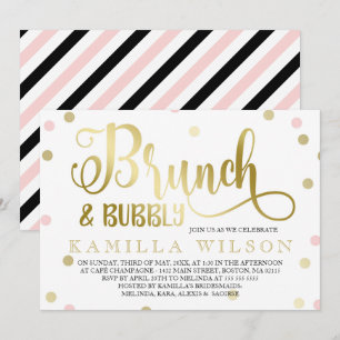 Gold & Pink Confetti Brunch & Bubbly Brautparty Einladung