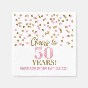 Gold Pink Confetti Cheers bis 50 Jahre Geburtstag Serviette