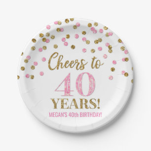 Gold Pink Confetti Feiert 40 Jahre Geburtstag Pappteller