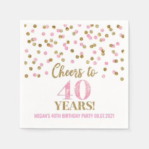 Gold Pink Confetti Feiert 40 Jahre Geburtstag Serviette