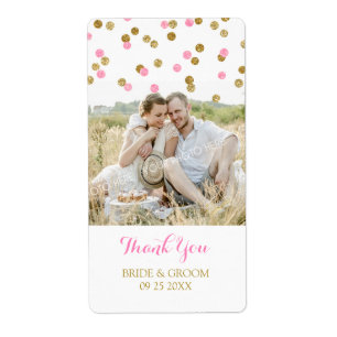 Gold Pink Confetti Foto Wedding Labels
