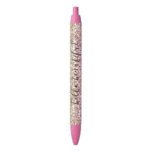 Gold Pink Confetti Glitzer Personalisiert Kugelschreiber