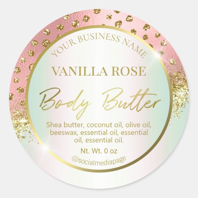 Gold Pink Confetti Holographic Body Butter Labels Runder Aufkleber (Vorderseite)