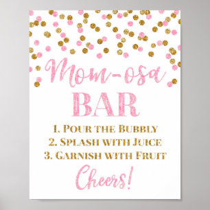 Gold Pink Confetti Mama-osa Bar Sign Baby Dusche Poster