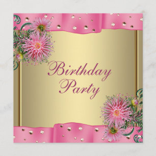 Gold Pink Dahlia Frauen Geburtstagsparty Einladung