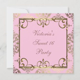 Gold Pink Damask Sweet 16 Geburtstagsparty Einladung