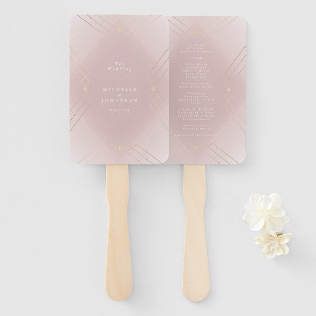 Gold Pink Elegance Diamond Geo Deko Wedding Fächer (Vorne und Hinten)