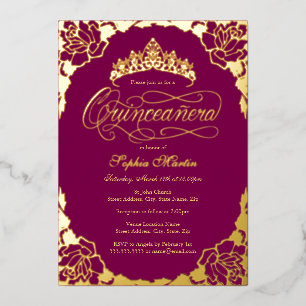 Gold Pink Elegante Script Quinceanera Geburtstag Folieneinladung
