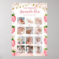 Gold Pink Erdbeere Erstes Jahr FotoCollage