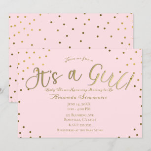 Gold & Pink Erröten Modern Es ist ein Mädchen Baby Einladung
