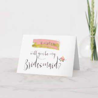 Gold Pink Floral Bouquet werden Sie meine Bridesma Einladung