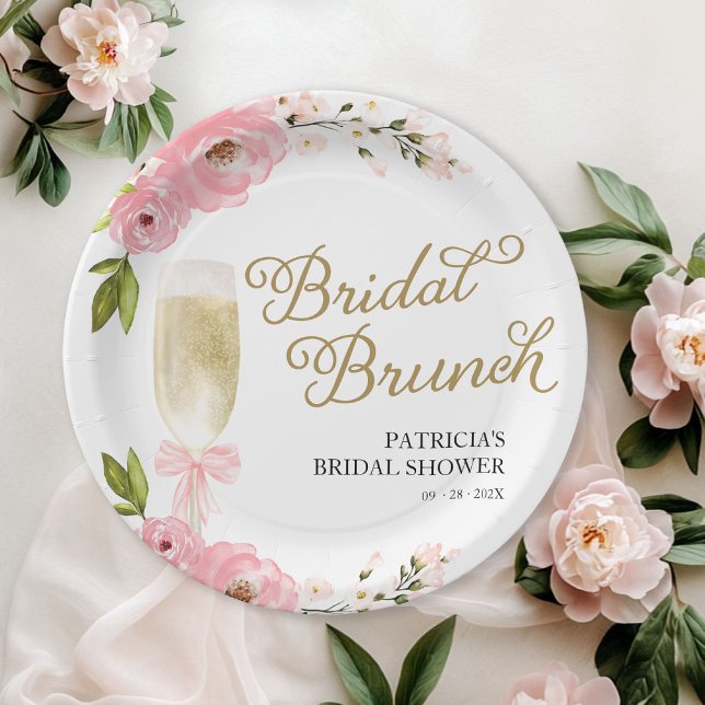 Gold Pink Floral Bridal Brunch Brautparty Pappteller (Von Creator hochgeladen)