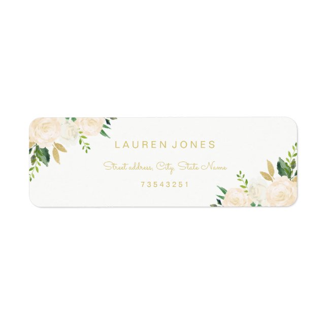 Gold Pink Floral Elegantes Adressetikett (Vorne)