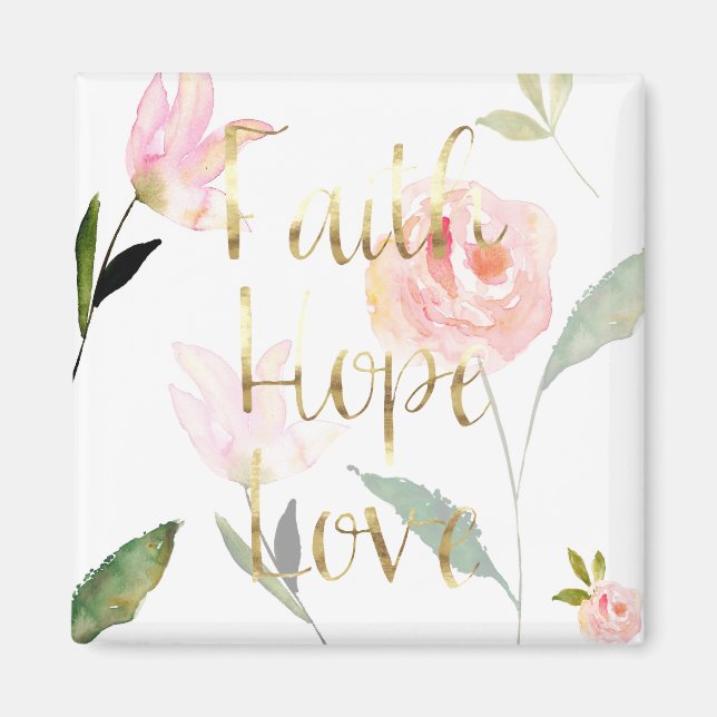 Gold Pink Floral Watercolor Faith Hope Liebe Magnet (Vorne)