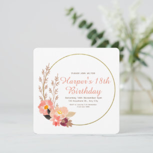 Gold Pink Floral Watercolor Minimalist Geburtstag Einladung