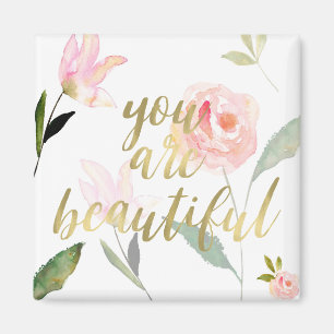 Gold Pink Floral Watercolor Sie sind schön Magnet