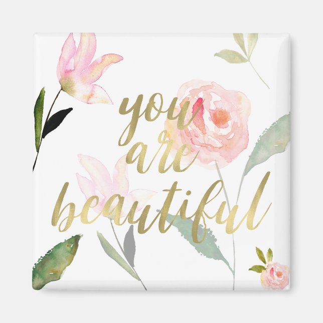 Gold Pink Floral Watercolor Sie sind schön Magnet (Vorne)