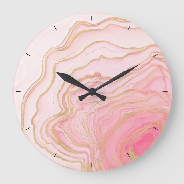 Gold Pink Fluid Liquid Painting Große Wanduhr (Vorderseite)