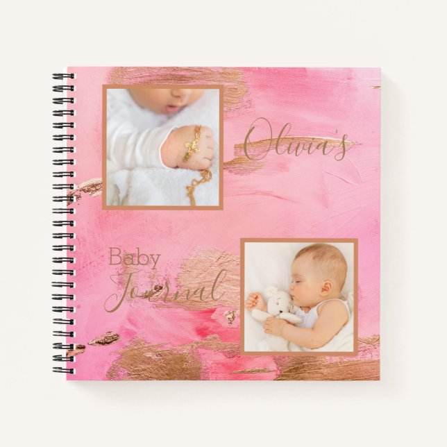 Gold Pink Foto Abstrakt Watercolor Baby Journal Notizbuch (Vorderseite)