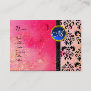 GOLD PINK FUNKELNDES DAMAST-MONOGRAMM ,fuchsienbla Visitenkarte