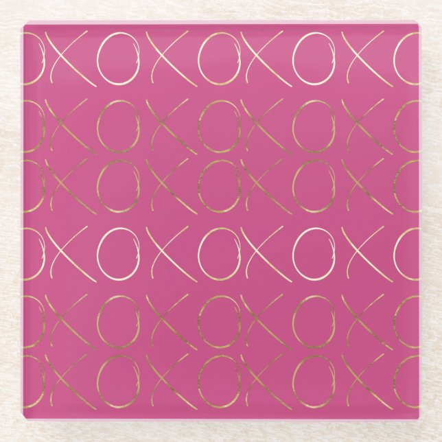 Gold Pink Girly Glam XOXO Liebe Glasuntersetzer (Vorderseite)