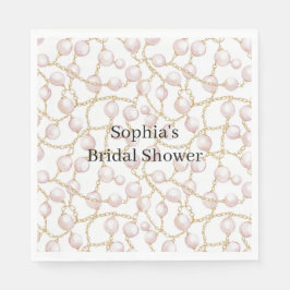 Gold Pink Glam Pearls Bridal Shower Serviette