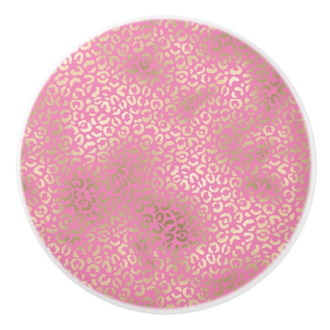 Gold Pink Glaopard-Blatt Keramikknauf (Vorderseite)