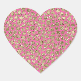 Gold Pink Glitz Leopard Print Herz-Aufkleber