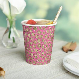Gold Pink Glitz Leopard Print Pappbecher