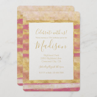 Gold Pink Glitz Streifen Einladung