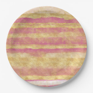 Gold Pink Glitz Streifen Pappteller