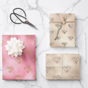 Gold Pink Glitzer Diamonds Geschenkpapier Set