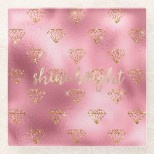 Gold Pink Glitzer Diamonds Glasuntersetzer