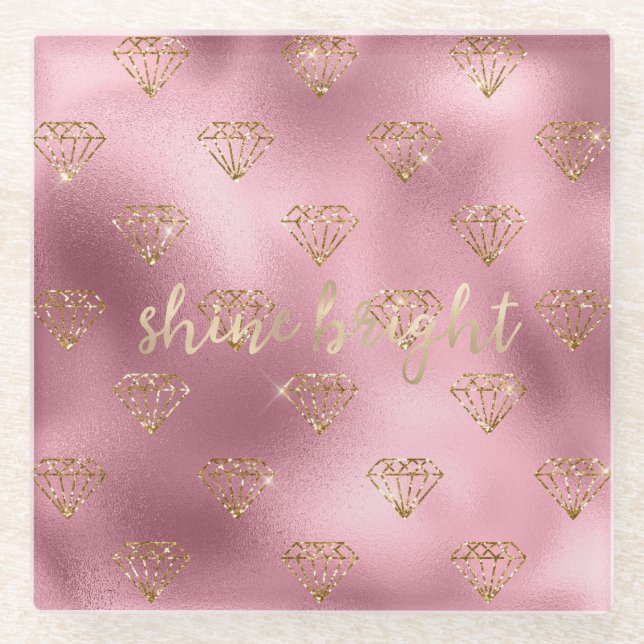 Gold Pink Glitzer Diamonds Glasuntersetzer (Vorderseite)