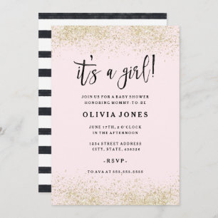 Gold Pink Glitzer Girl Baby Dusche Einladung