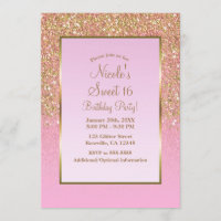 Gold & Pink Glitzer Glam Shine Sweet 16 Party